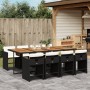 Set da Pranzo da Giardino 9 pz con Cuscini Nero in Polyrattan