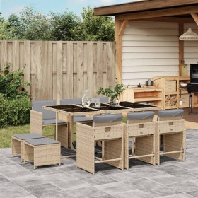 Set Pranzo da Giardino 11 pz con Cuscini Beige Misto Polyrattan