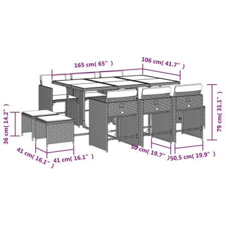 Set Pranzo da Giardino 11 pz con Cuscini Beige Misto Polyrattan