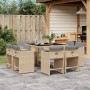 Set Pranzo da Giardino 9 pz con Cuscini Beige Misto Polyrattan