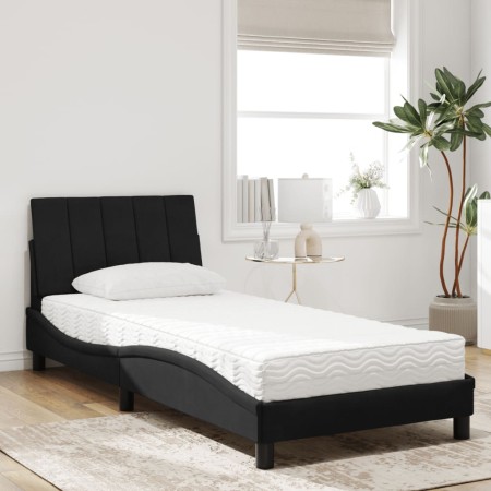 Letto con Materasso Nero 90x190 cm in Velluto