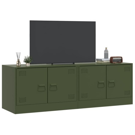 Mobili TV 2 pz Verde Oliva 67x39x44 cm in Acciaio