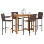 Set Bar Giardino 5pz Marrone Legno Massello Acacia e Polyrattan