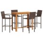 Set Bar Giardino 5pz Marrone Legno Massello Acacia e Polyrattan