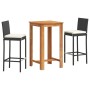 Set Bar da Giardino 3 pz Nero in Legno Acacia e Polyrattan