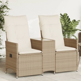 Divano Giardino Reclinabile 2 Posti Tavolino Beige Polyrattan