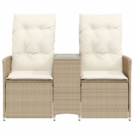 Divano Giardino Reclinabile 2 Posti Tavolino Beige Polyrattan