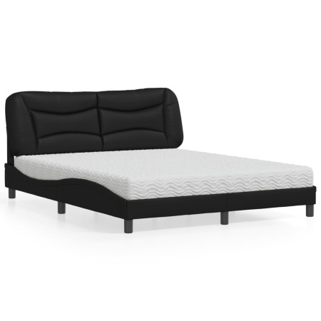 Letto con Materasso Nero 160x200 cm in Similpelle