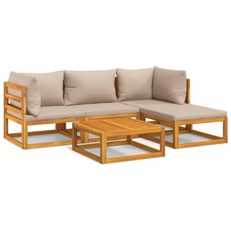 Set Salotto da Giardino 5pz con Cuscini Tortora Legno Massello