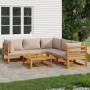 Set Salotto da Giardino 6pz con Cuscini Tortora Legno Massello