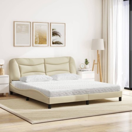 Letto con Materasso Crema 180x200 cm in Tessuto