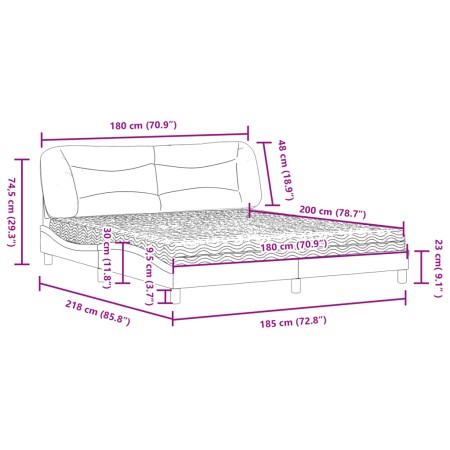 Letto con Materasso Crema 180x200 cm in Tessuto