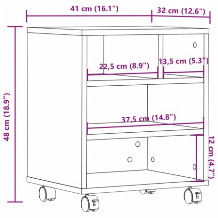 Supporto per Stampante con Ruote Nero 41x32x48 cm