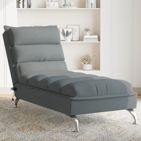 Chaise Longue Massaggi con Cuscini Grigio Scuro in Tessuto