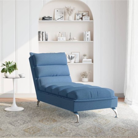 Chaise Longue con Cuscini Blu in Tessuto