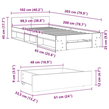 Giroletto con Cassetto Nero 100x200 cm in Legno Multistrato