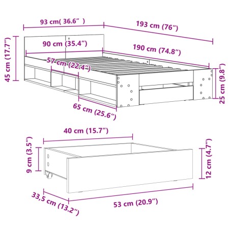 Giroletto con Cassetto Rovere Fumo 90x190 cm Legno Multistrato