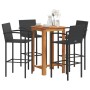 Set Bar da Giardino 5 pz Nero in Legno Acacia e Polyrattan