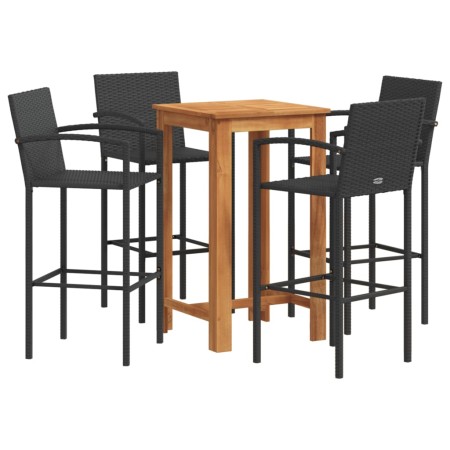 Set Bar da Giardino 5 pz Nero in Legno Acacia e Polyrattan