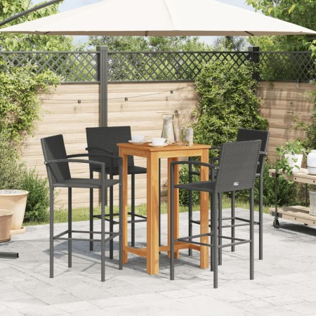 Set Bar da Giardino 5 pz Nero in Legno Acacia e Polyrattan