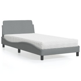 Letto con Materasso Grigio Chiaro 100x200 cm in Tessuto