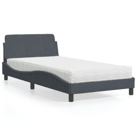 Letto con Materasso Grigio Scuro 100x200 cm in Velluto