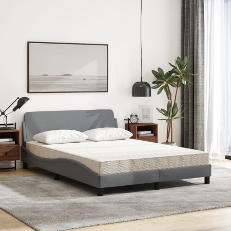 Letto con Materasso Grigio Chiaro 140x190cm Tessuto