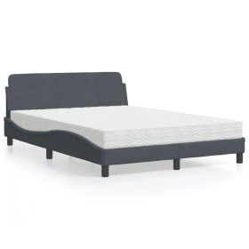 Letto con Materasso Grigio Scuro 140x190 cm in Velluto