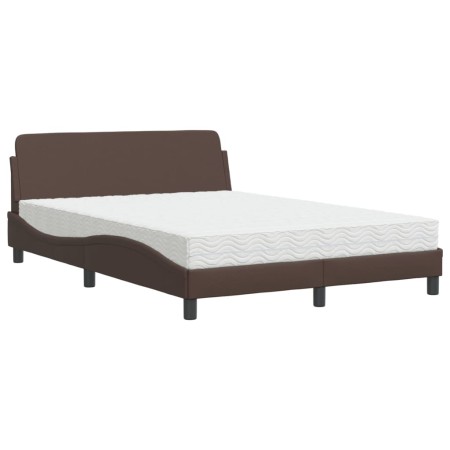 Letto con Materasso Marrone 140x190cm in Similpelle