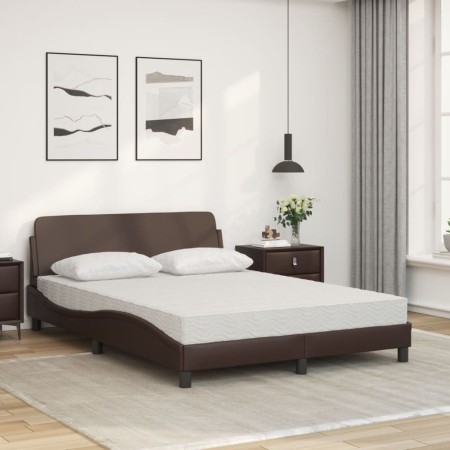 Letto con Materasso Marrone 140x190cm in Similpelle