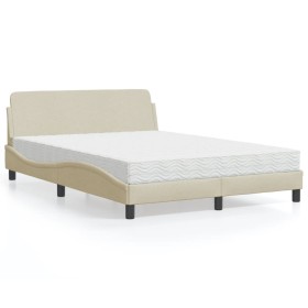 Letto con Materasso Crema 140x200 cm in Tessuto