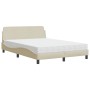 Letto con Materasso Crema 140x200 cm in Tessuto