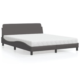 Letto con Materasso Grigio 160x200 cm in Similpelle