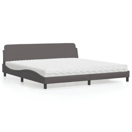 Letto con Materasso Grigio 200x200 cm in Similpelle