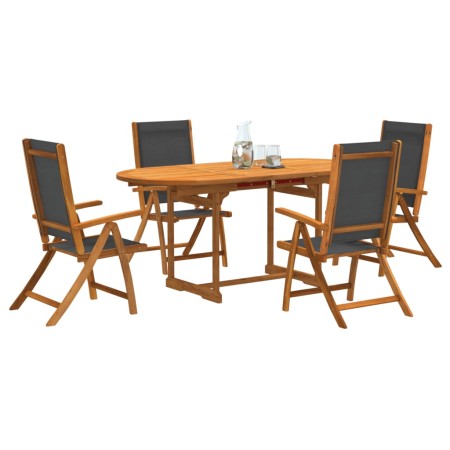 Set Pranzo da Giardino 5pz Legno Massello di Acacia e Textilene