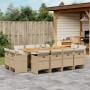 Set da Pranzo da Giardino 13 pz con Cuscini Beige in Polyrattan