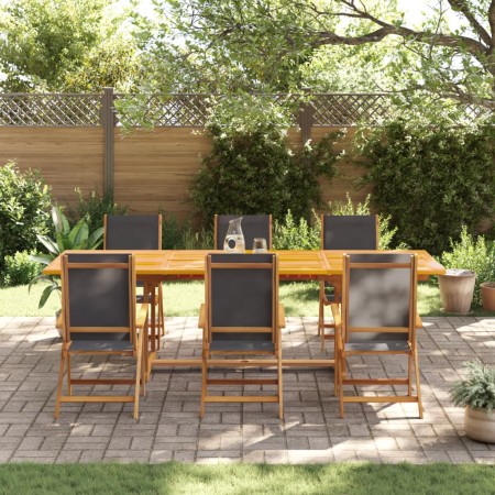 Set Pranzo da Giardino 7pz Legno Massello di Acacia e Textilene