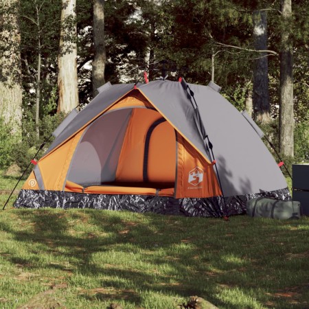 Tenda a Cupola 3 Persone Grigio e Arancione a Rilascio Rapido