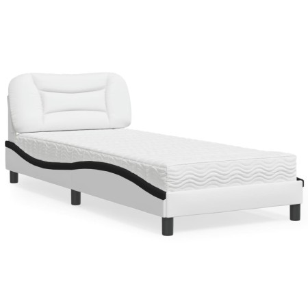 Letto con Materasso Bianco e Nero 90x190 cm in Similpelle