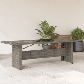 Tavolo da Giardino Piano in Vetro Grigio 240x90x75cm Polyrattan