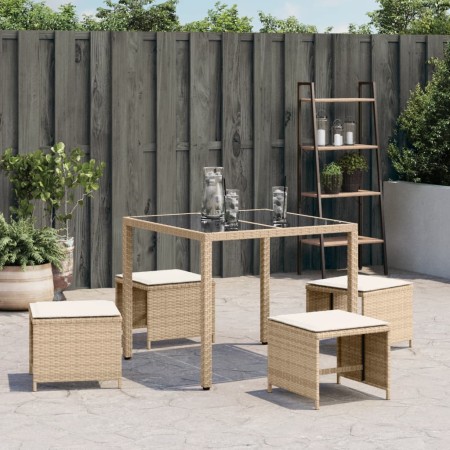 Sgabelli Giardino con Cuscini 4pz Beige 40x40x35 cm Polyrattan