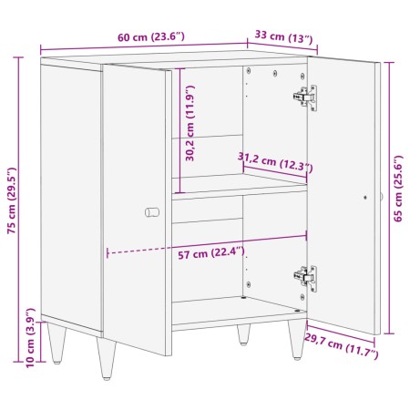 Credenza 60x33x75 cm in Legno Massello di Mango