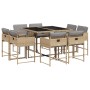 Set Pranzo da Giardino 9 pz con Cuscini Beige Misto Polyrattan