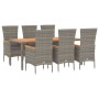 Set da Pranzo da Giardino 7 pz con Cuscini in Polyrattan Grigio