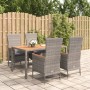 Set da Pranzo da Giardino 5 pz con Cuscini in Polyrattan Grigio