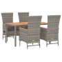 Set da Pranzo da Giardino 5 pz con Cuscini in Polyrattan Grigio