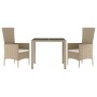 Set da Pranzo da Giardino 3 pz con Cuscini Beige in Polyrattan