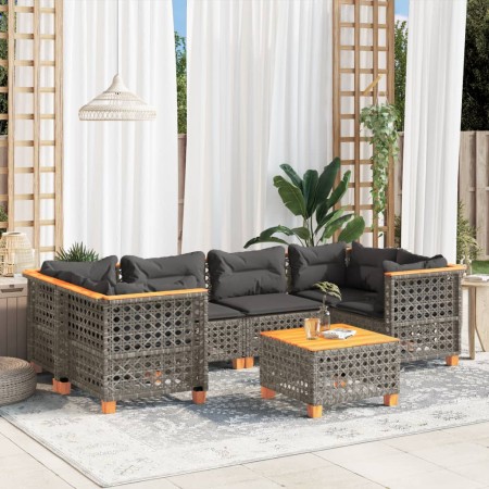 Set Divani da Giardino 7 pz con Cuscini Grigio in Polyrattan