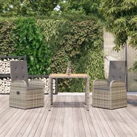 Set da Pranzo da Giardino 3 pz con Cuscini in Polyrattan Grigio