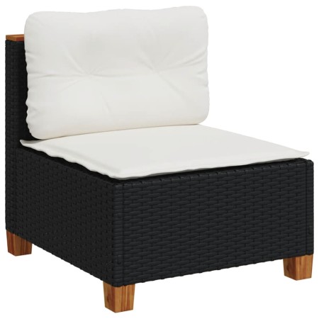 Set Divani da Giardino con Cuscini 7pz Nero Polyrattan